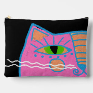 Colourful Pink Cat Abstract Art Accessory Pouch