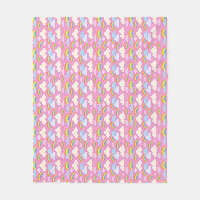 Colourful Pink Clouds and Rainbows Fleece Blanket (Front)