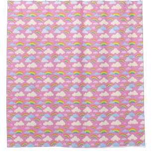 Colourful Pink Clouds and Rainbows Shower Curtain
