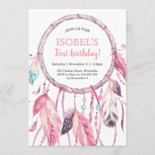 Colourful Pink Dream Catcher Birthday Invitation