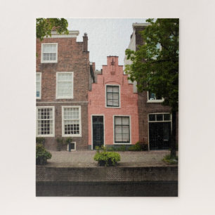 Colourful Pink Dutch Canal House Leiden Netherland Jigsaw Puzzle