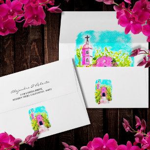 Colourful Pink Elegant Mexican Wedding Invitation Envelope