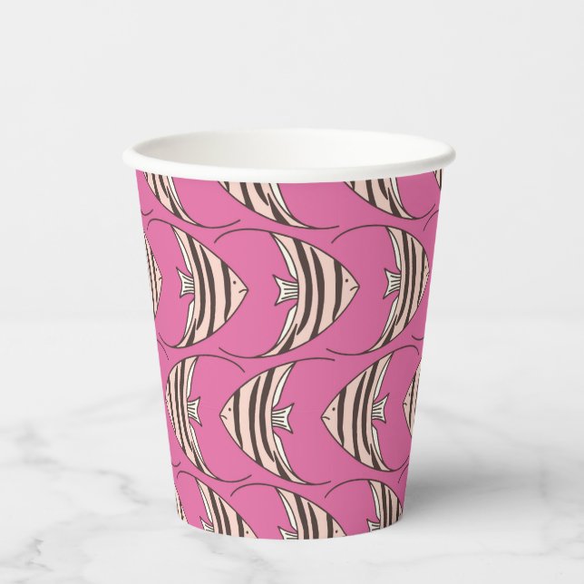 Colourful Pink Fish pattern Paper Cups (Front)
