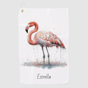 Colourful Pink Flamingo, customisable Golf Towel