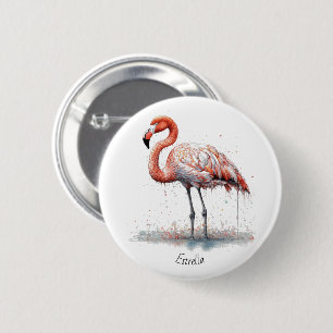 Colourful Pink Flamingo in Pointillism Style 6 Cm Round Badge