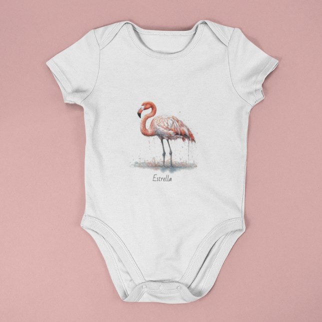 Colourful Pink Flamingo in Pointillism Style Baby Bodysuit (Creator Uploaded)