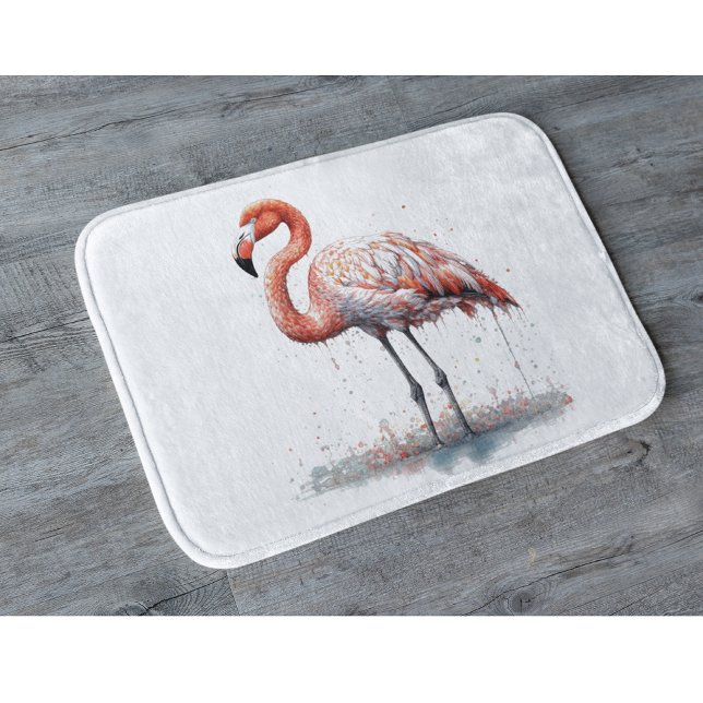 Colourful Pink Flamingo in Pointillism Style Bath Mat (Creator Uploaded)