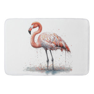 Colourful Pink Flamingo in Pointillism Style Bath Mat