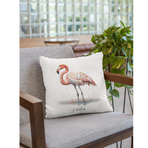 Colourful Pink Flamingo in Pointillism Style Cushion