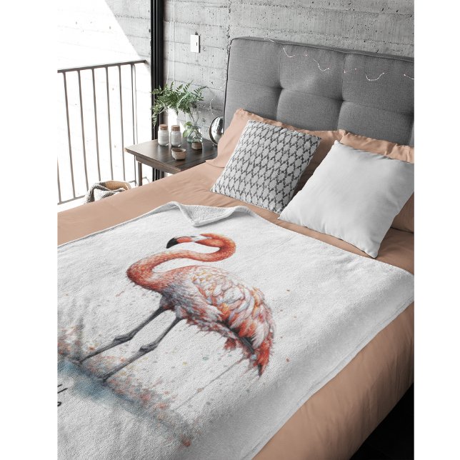 Colourful Pink Flamingo in Pointillism Style Fleece Blanket (Creator Uploaded)