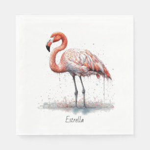 Colourful Pink Flamingo in Pointillism Style Napkin