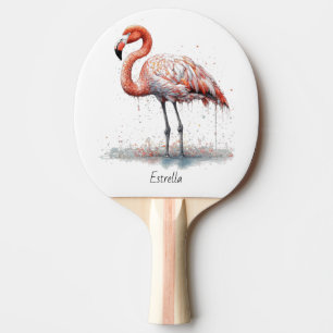 Colourful Pink Flamingo in Pointillism Style Ping Pong Paddle