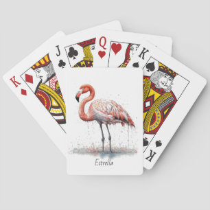 Colourful Pink Flamingo in Pointillism Style Playing Cards