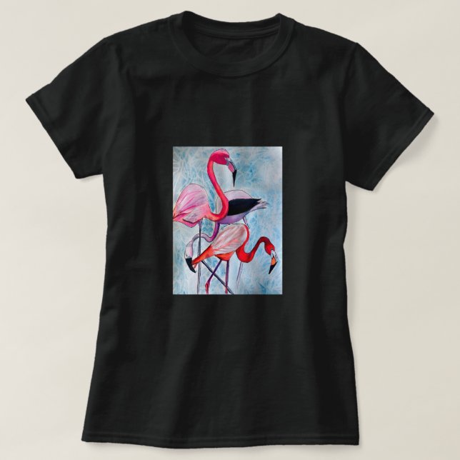 Colourful pink flamingo watercolor art T-Shirt (Design Front)