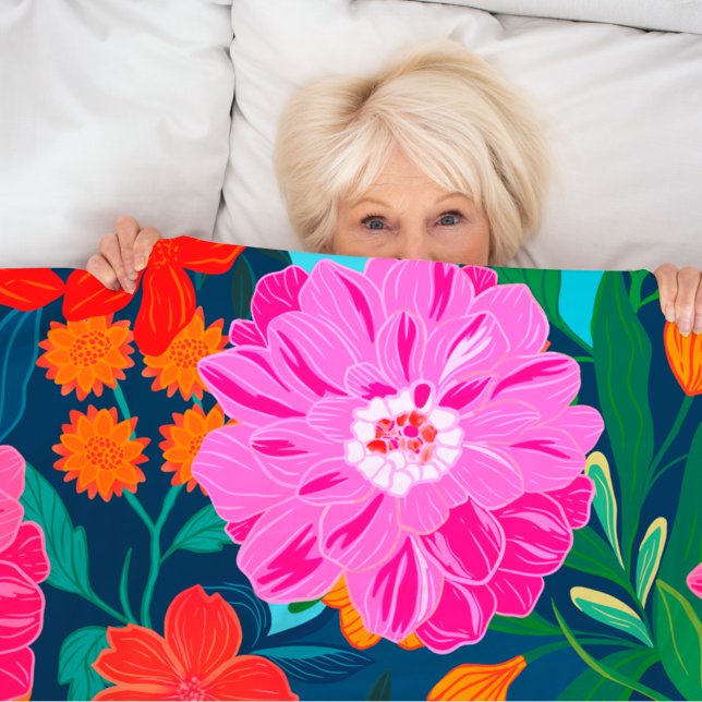 Colourful Pink floral hand painted throw  Fleece Blanket (Creator Uploaded)