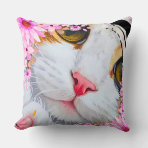 Colourful Pink Floral Kitty Accent Cushion