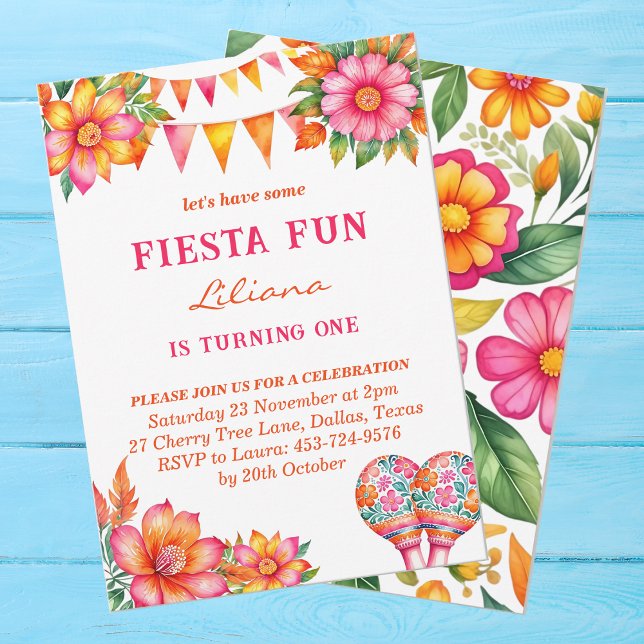Colourful Pink Floral Mexican Fiesta 1st Birthday Invitation (Creator Uploaded)
