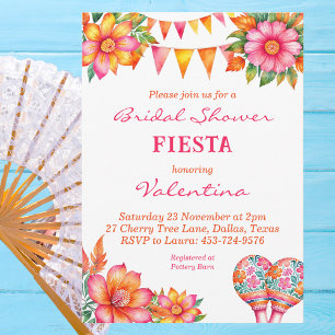 Colourful Pink Floral Mexican Fiesta Bridal Shower Invitation