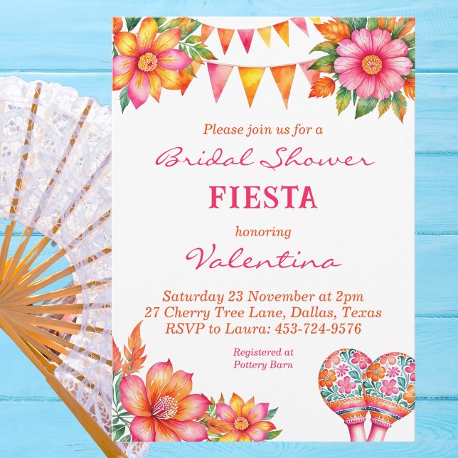Colourful Pink Floral Mexican Fiesta Bridal Shower Invitation (Creator Uploaded)