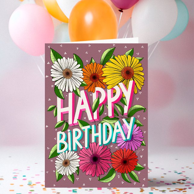 Colourful Pink Floral Personalised Happy Birthday Card (Creator Uploaded)