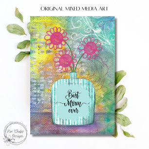 Colourful Pink Florals in Vase Best Mum Ever Card