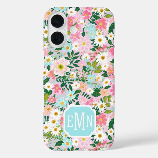 Colourful Pink Flower Garden Monogrammed Case-Mate iPhone Case (Back)