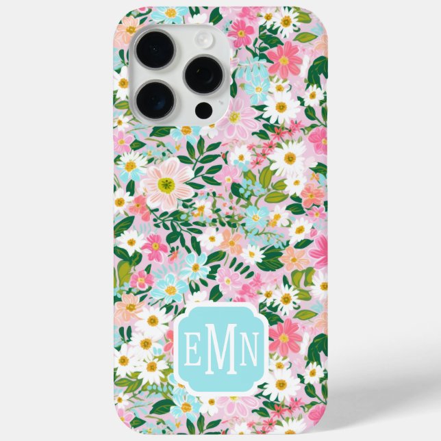 Colourful Pink Flower Garden Monogrammed  Case-Mate iPhone Case (Back)