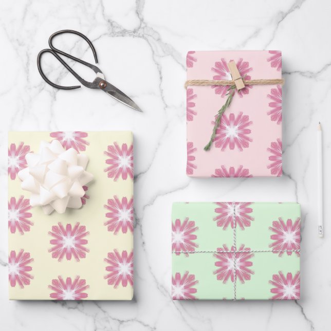 Colourful Pink Flower Pattern Customisable  Wrapping Paper Sheet (Front)