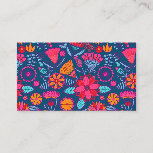 Colourful Pink Folk Art Floral Business Card (Front)