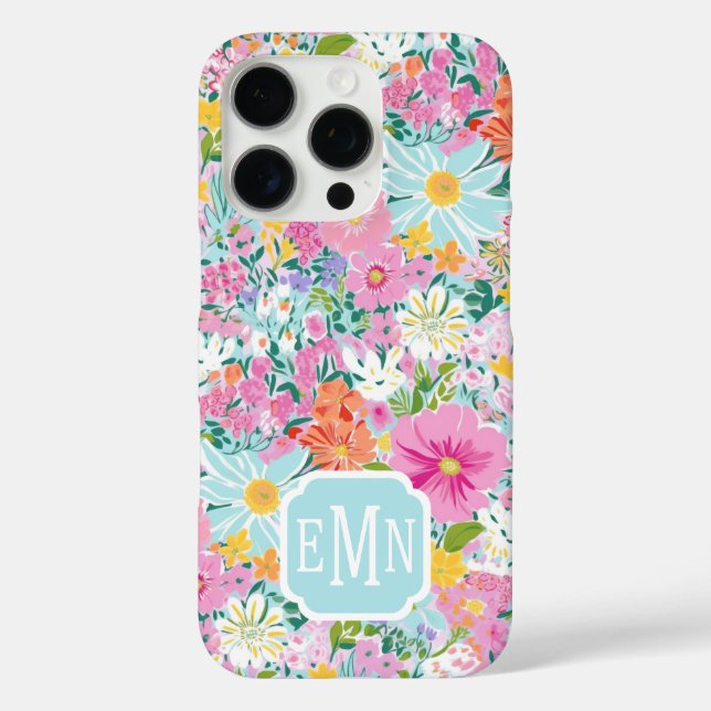 Colourful Pink Garden Monogrammed Case-Mate iPhone Case (Back)