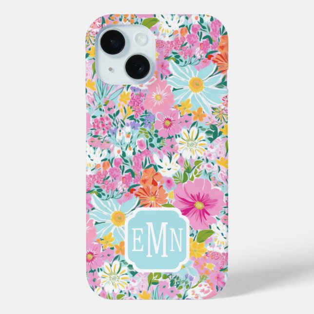 Colourful Pink Garden Monogrammed Case-Mate iPhone Case (Back)