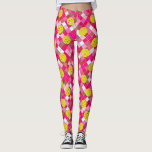 Colourful Pink Geometric Diamond Fun Pickleball Leggings