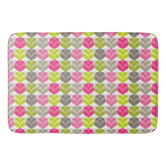 Colourful Pink Green Brown Polka Dot Pattern Bath Mat (Front)