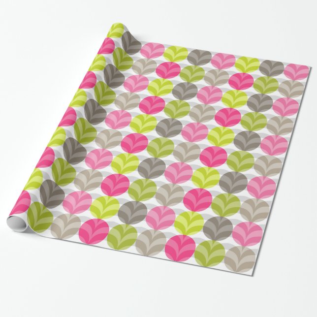 Colourful Pink Green Brown Polka Dot Pattern Wrapping Paper (Unrolled)