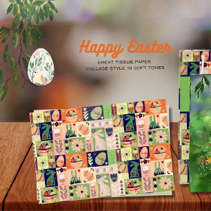 Colourful Pink Green Easter Bunny Collage Tissue Paper