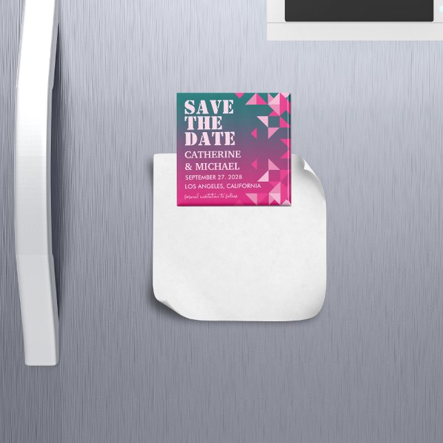 Colourful Pink & Green Geometric Save The Date Magnet (Creator Uploaded)
