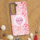 Colourful Pink Heart Pattern Monogram White Heart  Samsung Galaxy Case<br><div class="desc">This chic phone case features a watercolor pastel hearts background and pink heart and polka dot design with first name and initial letter monogram. Personalise the text fields with a first or last name and initial, remove the text or edit using the design tool to select a font style, size,...</div>