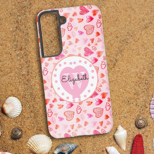 Colourful Pink Heart Pattern Monogram White Heart  Samsung Galaxy Case