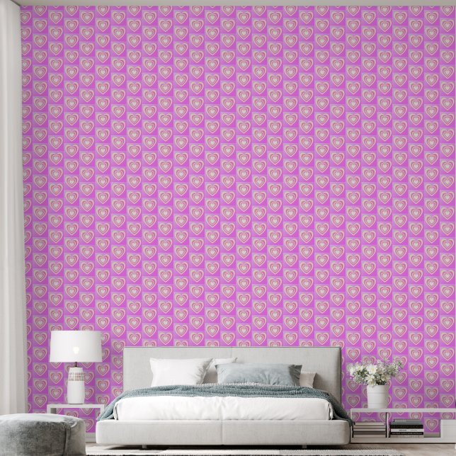 Colourful Pink Hearts Elegant Staggered Small Moti Wallpaper (Bedroom)