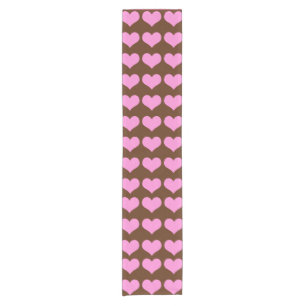 Colourful Pink Hearts on Chocolate Brown Backgroun Short Table Runner