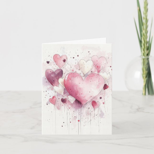 Colourful pink Hearts Valentine's Greeting Card (Front)