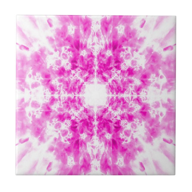 Colourful pink kaleidoscope pattern ceramic tile (Front)