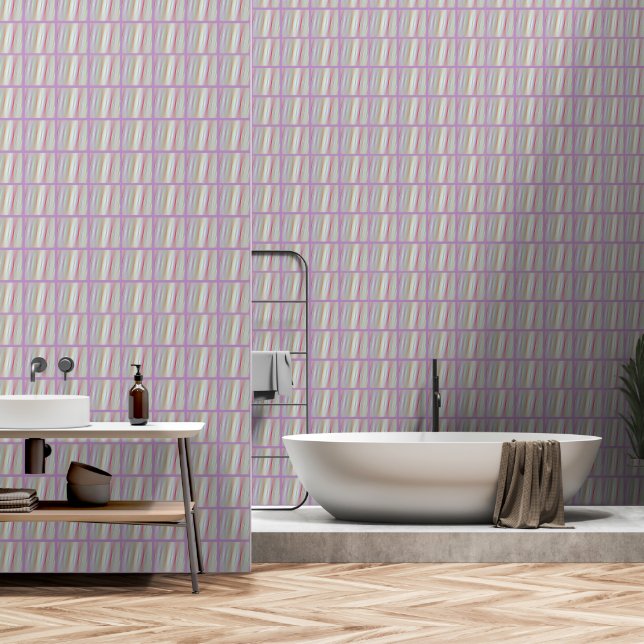 Colourful Pink Lavender Green Ribbon Small Tiles Wallpaper (Bathroom)