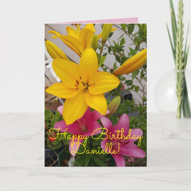 Colourful Pink Lily floral Flower Birthday Card (Front)