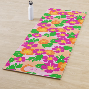 Colourful Pink Orange and Green Floral Yoga Mat