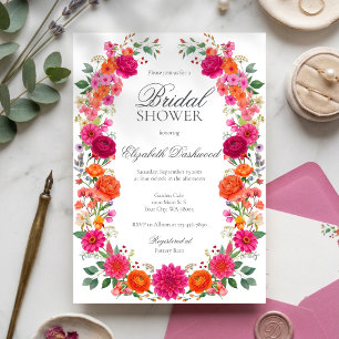 Colourful Pink & Orange Floral Garden Bridal Showe Invitation
