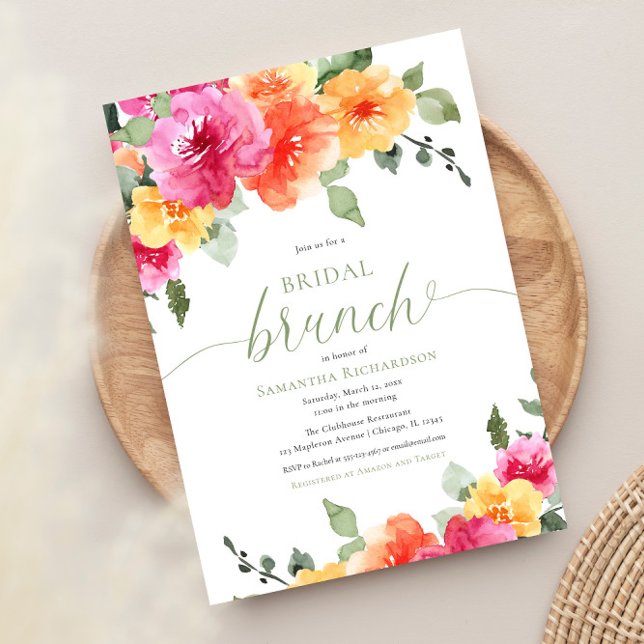 Colourful pink orange peonies spring bridal brunch invitation (Creator Uploaded)
