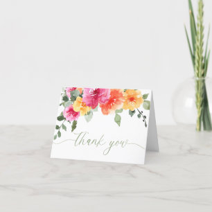Colourful pink orange peonies spring summer floral thank you card