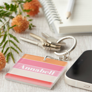 Colourful Pink Orange Personalised Colour Stripes Key Ring