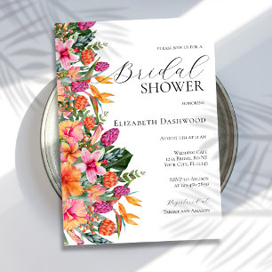 Colourful Pink Orange Tropical Floral Bridal Showe Invitation